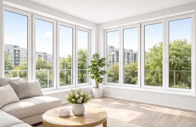 White uPVC casement window frame close up